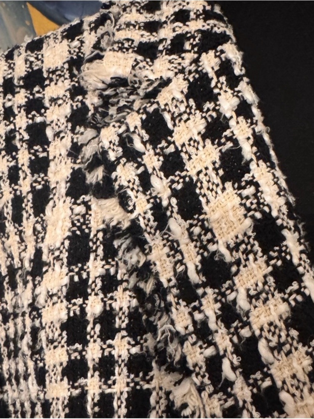 Ann Taylor Black Cream Tweed Blazer Fringe Jacket Size 16 - Picture 8 of 9